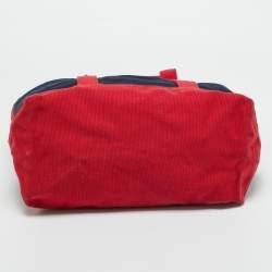 Pre Owned Ralph Lauren Navy Blue/Red Canvas Embroidered Tote
