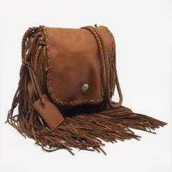 Pre Owned Ralph Lauren Brown Leather Fringe Flap Bag