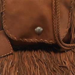 Pre Owned Ralph Lauren Brown Leather Fringe Flap Bag