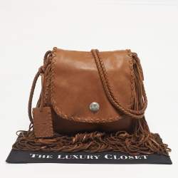 Pre Owned Ralph Lauren Brown Leather Fringe Flap Bag