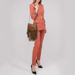 Pre Owned Ralph Lauren Brown Leather Fringe Flap Bag