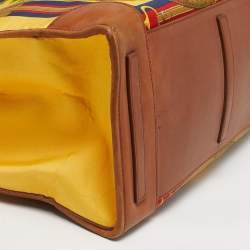 Pre Owned Ralph Lauren Yellow/Brown Leather and Nylon Equestrian Scarf Tote