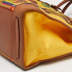 Pre Owned Ralph Lauren Yellow/Brown Leather and Nylon Equestrian Scarf Tote
