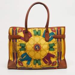 Pre Owned Ralph Lauren Yellow/Brown Leather and Nylon Equestrian Scarf Tote