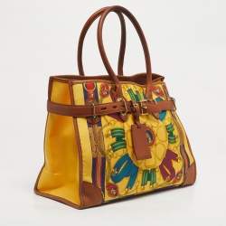 Pre Owned Ralph Lauren Yellow/Brown Leather and Nylon Equestrian Scarf Tote