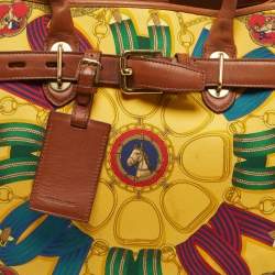 Pre Owned Ralph Lauren Yellow/Brown Leather and Nylon Equestrian Scarf Tote