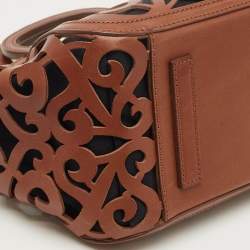 Pre Owned Ralph Lauren Brown Laser Cut Vachetta Leather Small Scroll Tote