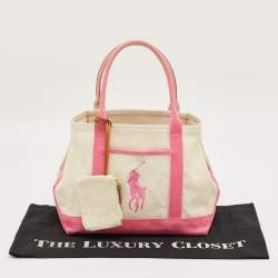 Pre Owned Ralph Lauren Pink/Ivory Canvas Tote