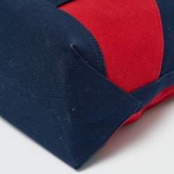 Pre Owned Ralph Lauren Navy Blue/Red Canvas Embroidered Tote