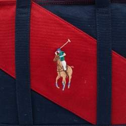 Pre Owned Ralph Lauren Navy Blue/Red Canvas Embroidered Tote