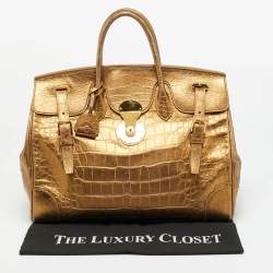 Pre Owned Ralph Lauren Gold Alligator Embossed Leather Ricky 40 Tote