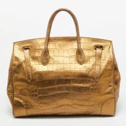 Pre Owned Ralph Lauren Gold Alligator Embossed Leather Ricky 40 Tote
