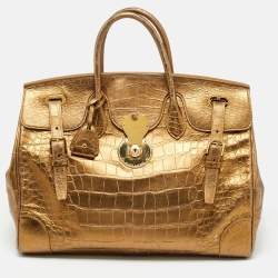 Pre Owned Ralph Lauren Gold Alligator Embossed Leather Ricky 40 Tote
