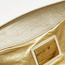 Pre Owned حقيبة ساتشل رالف لورين جلد نعامة أبيض إصدار محدود بسوستة