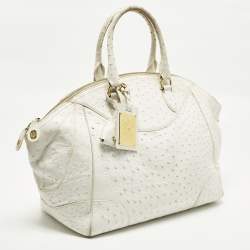 Pre Owned حقيبة ساتشل رالف لورين جلد نعامة أبيض إصدار محدود بسوستة