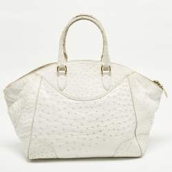 Pre Owned حقيبة ساتشل رالف لورين جلد نعامة أبيض إصدار محدود بسوستة