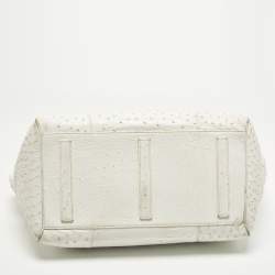 Pre Owned حقيبة ساتشل رالف لورين جلد نعامة أبيض إصدار محدود بسوستة