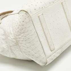 Pre Owned حقيبة ساتشل رالف لورين جلد نعامة أبيض إصدار محدود بسوستة