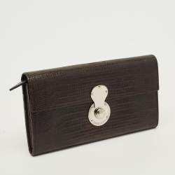 Pre Owned Ralph Lauren Ricky Dark Brown Lizard Continental Wallet