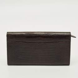 Pre Owned Ralph Lauren Ricky Dark Brown Lizard Continental Wallet