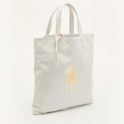 Pre Owned حقيبة ساتشل رالف لورين جلد نعامة أبيض إصدار محدود بسوستة