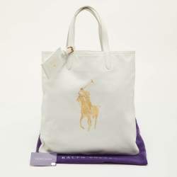 Pre Owned حقيبة ساتشل رالف لورين جلد نعامة أبيض إصدار محدود بسوستة