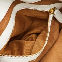 Pre Owned حقيبة ساتشل رالف لورين جلد نعامة أبيض إصدار محدود بسوستة