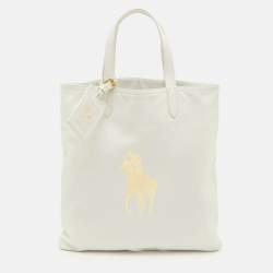 Pre Owned حقيبة ساتشل رالف لورين جلد نعامة أبيض إصدار محدود بسوستة