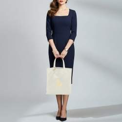 Pre Owned حقيبة ساتشل رالف لورين جلد نعامة أبيض إصدار محدود بسوستة