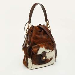 مملوكة مسبقًا Ralph Lauren Ricky Brown Animal Print Calf Hair and Leather Drawstring Bucket Bag