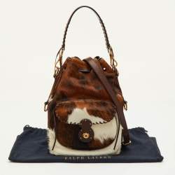 مملوكة مسبقًا Ralph Lauren Ricky Brown Animal Print Calf Hair and Leather Drawstring Bucket Bag