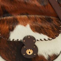 مملوكة مسبقًا Ralph Lauren Ricky Brown Animal Print Calf Hair and Leather Drawstring Bucket Bag