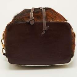مملوكة مسبقًا Ralph Lauren Ricky Brown Animal Print Calf Hair and Leather Drawstring Bucket Bag