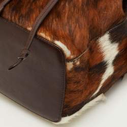مملوكة مسبقًا Ralph Lauren Ricky Brown Animal Print Calf Hair and Leather Drawstring Bucket Bag