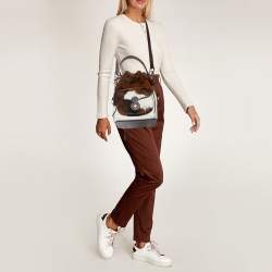 مملوكة مسبقًا Ralph Lauren Ricky Brown Animal Print Calf Hair and Leather Drawstring Bucket Bag