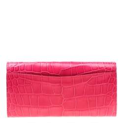 Pre Owned Ralph Lauren Pink Crocodile Ricky Continental Wallet