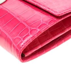 Pre Owned Ralph Lauren Pink Crocodile Ricky Continental Wallet