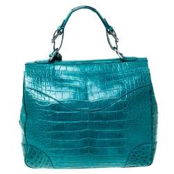 Pre Owned Ralph Lauren Turquoise Alligator Tiffin 33 Top Handle Bag