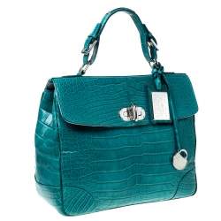 Pre Owned Ralph Lauren Turquoise Alligator Tiffin 33 Top Handle Bag
