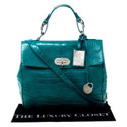 Pre Owned Ralph Lauren Turquoise Alligator Tiffin 33 Top Handle Bag