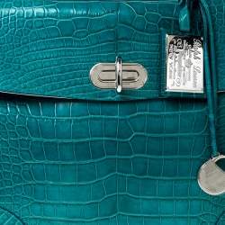 Pre Owned Ralph Lauren Turquoise Alligator Tiffin 33 Top Handle Bag