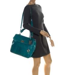 Pre Owned Ralph Lauren Turquoise Alligator Tiffin 33 Top Handle Bag