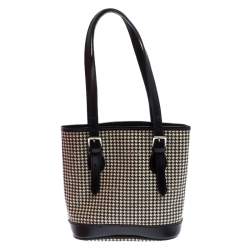 Pre Owned Ralph Lauren Black/White Canvas and Leather Houndstooth Tote