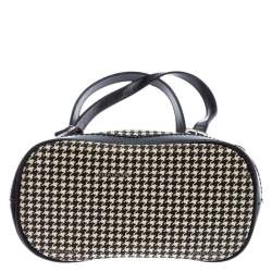 Pre Owned Ralph Lauren Black/White Canvas and Leather Houndstooth Tote