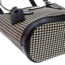 Pre Owned Ralph Lauren Black/White Canvas and Leather Houndstooth Tote