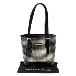 Pre Owned Ralph Lauren Black/White Canvas and Leather Houndstooth Tote