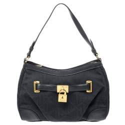 Pre Owned Ralph Lauren Black Canvas and Leather Shoulder Bag