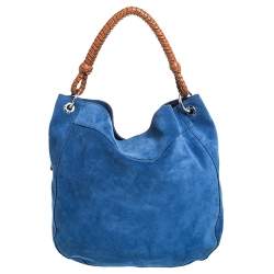 Pre Owned Ralph Lauren Blue/Tan Nubuck and Leather Woven Handle Hobo