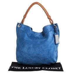 Pre Owned Ralph Lauren Blue/Tan Nubuck and Leather Woven Handle Hobo