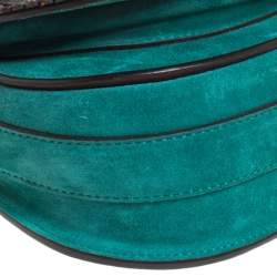 Pre Owned Ralph Lauren Turquoise Suede aand Leather Embroidered Saddle Bag